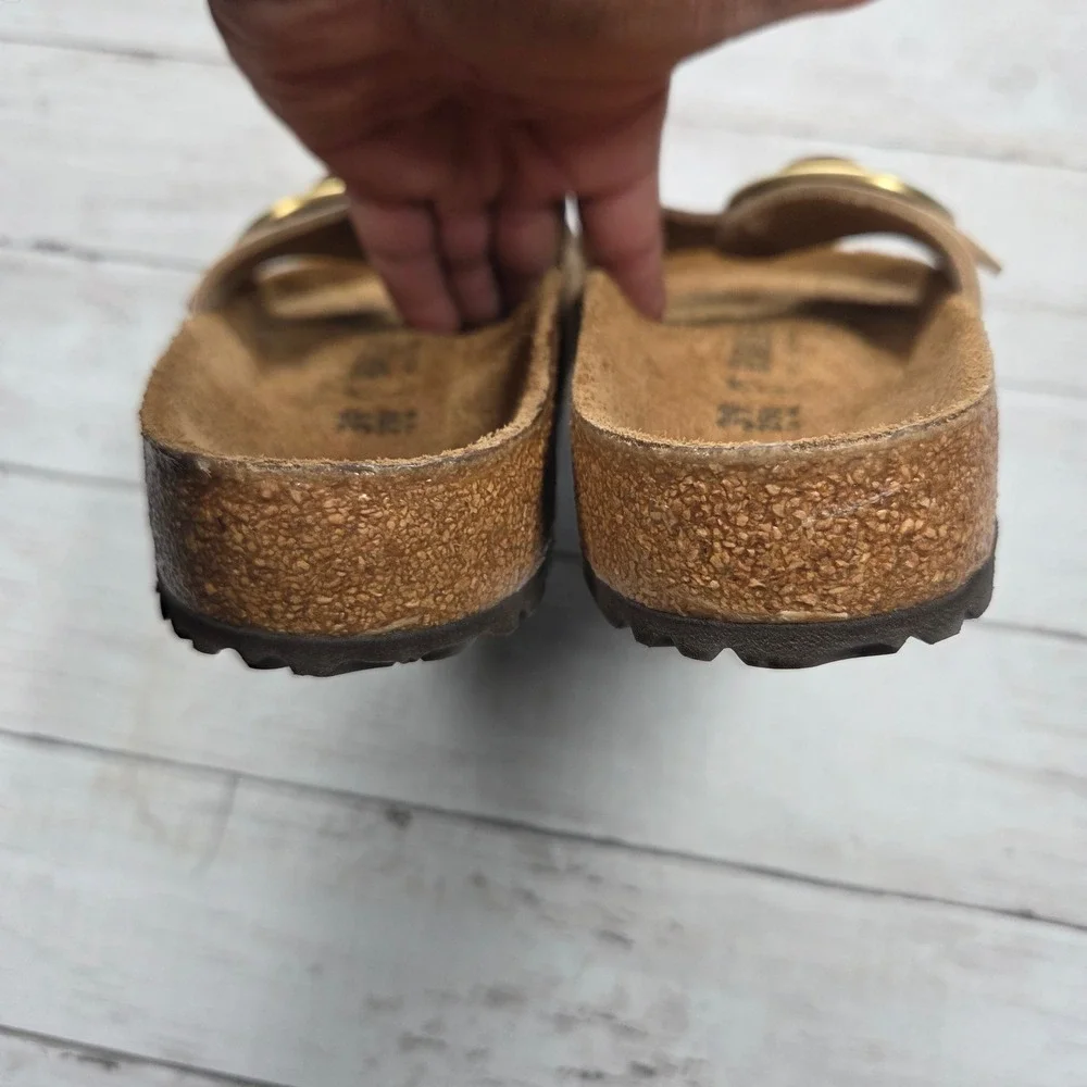 Birkenstock Madrid Buckle Slide Sandal Women 39(L8) Almond Sand Nubuck Leather